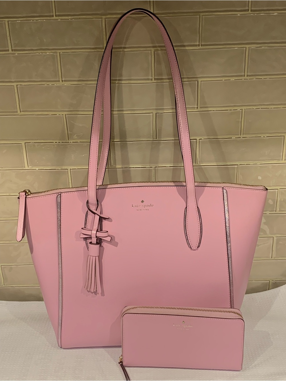 Kate Spade Gigi Large Leather Tote Bag & Matching Zip Wallet Set Light Pink